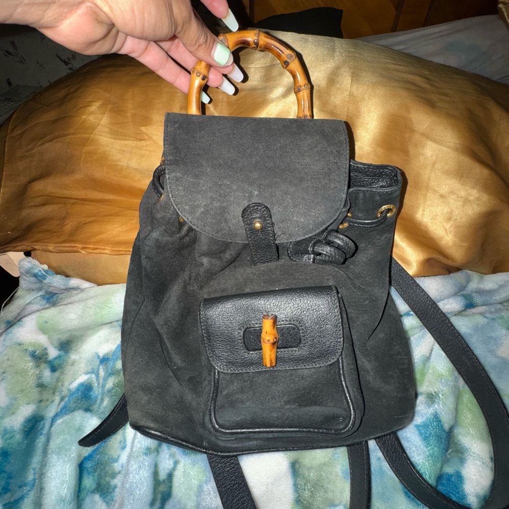 Black Backpack Gucci Bamboo Handle